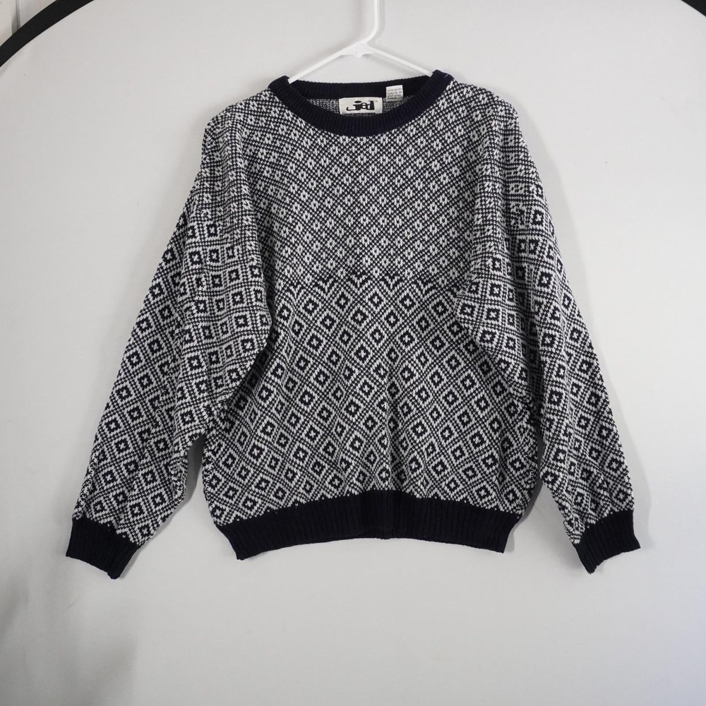 VTG Jed Sweater Women's Large Fair‎ Isle Pattern Knit Crewneck Long Sleeve Blue